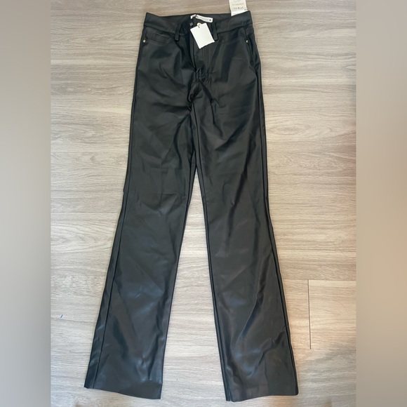 Zara faux leather high waisted black straight leg pants - Picture 4 of 4